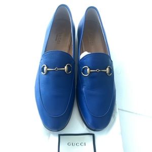 Womens 38 Blue Gucci Jordaan Horsebit Loafer